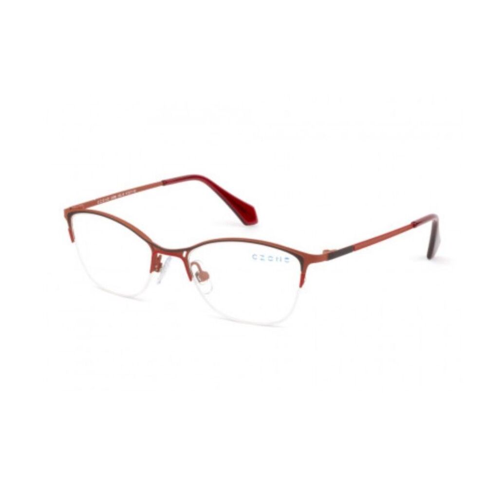 C-Zone Semi-Rimless Cat-Eye Eyeglasses Wine Red Stainless Steel Half-Rim Frames